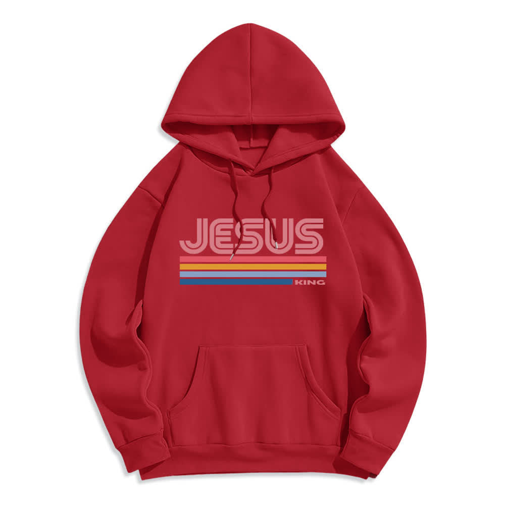 Christianartworkshop Jesus King Retro Stripe Pullover Fleece Lined Polyester Hoodie - Red - 2XL - image 3