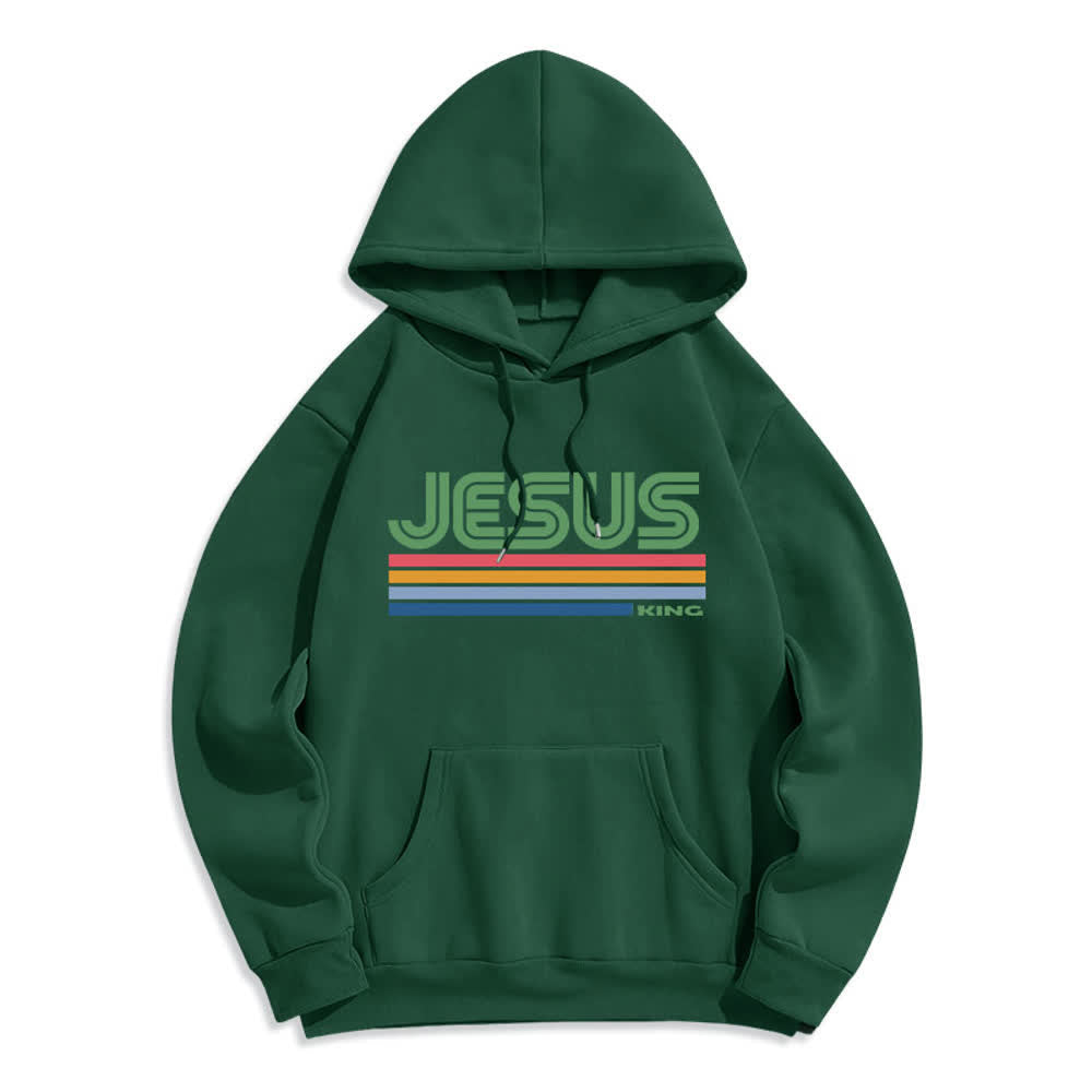 Christianartworkshop Jesus King Retro Stripe Pullover Fleece Lined Polyester Hoodie - Green - 2XL - image 5