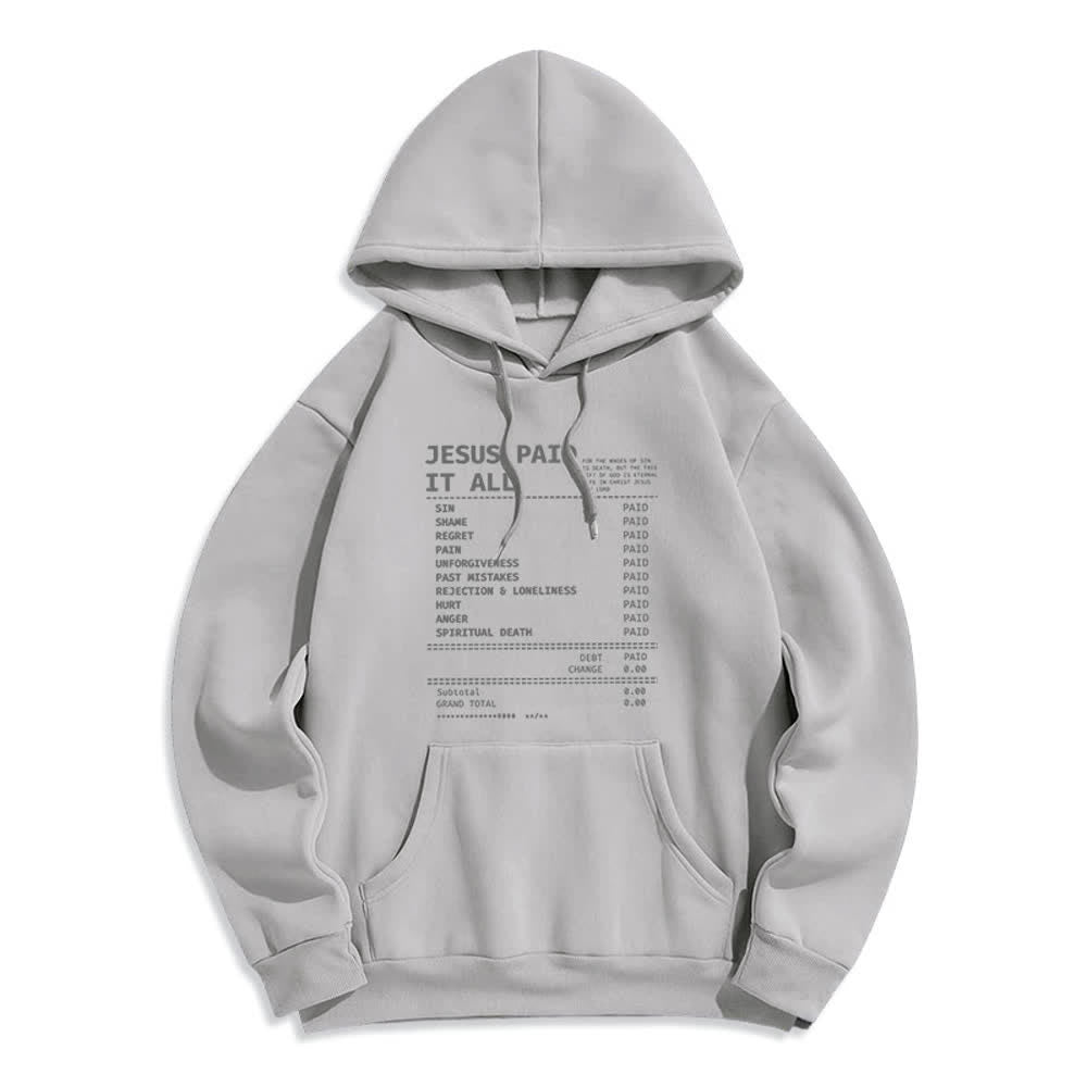 Christianartworkshop Jesus Paid It All Receipt Graphic Fleece Fleece Lined Polyester Hoodie - Grey - 2XL - image 3