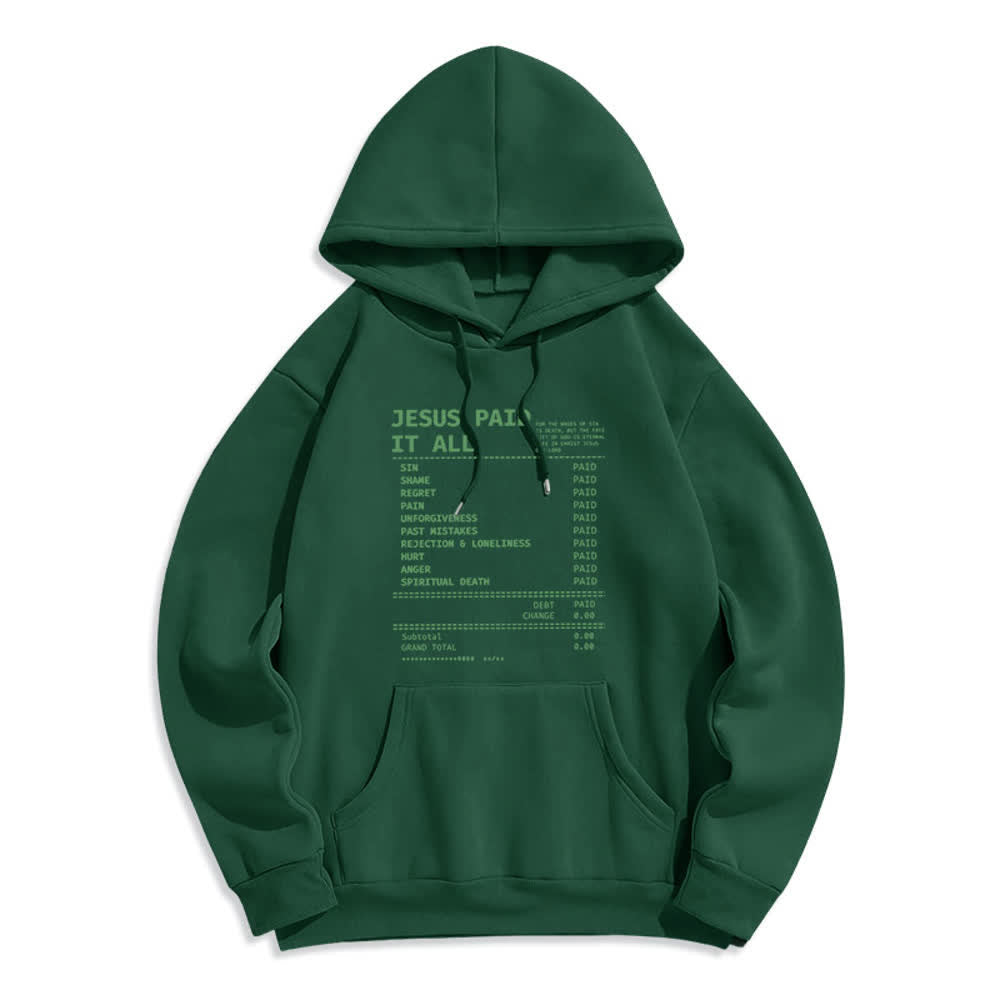 Christianartworkshop Jesus Paid It All Receipt Graphic Fleece Fleece Lined Polyester Hoodie - Green - 2XL - image 5