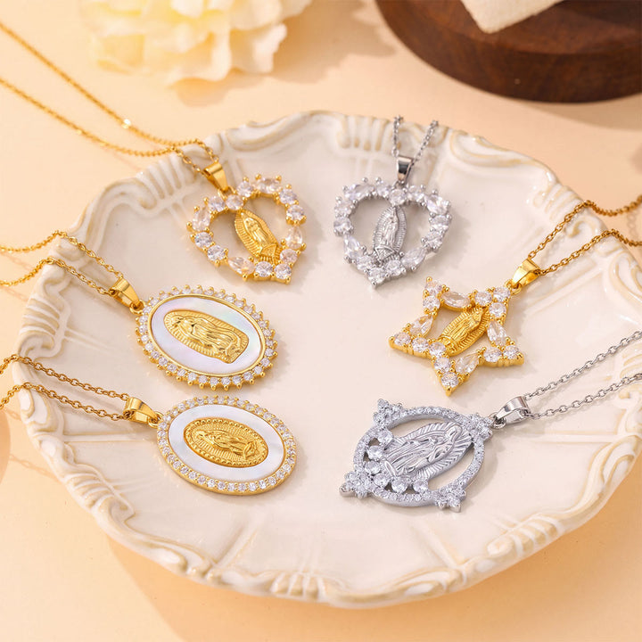 Christianartworkshop Crystal Halo Holy Maiden Medallion Necklace: Emblem of Gentle Heavenly Protectione - image 2
