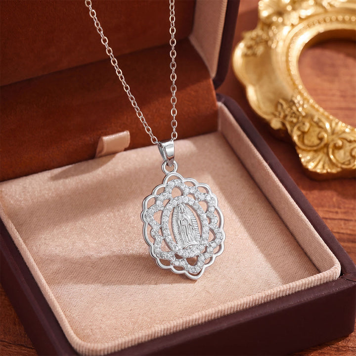 Christianartworkshop Crystal Halo Holy Maiden Medallion Necklace: Emblem of Gentle Heavenly Protectione - Silver - Openwork - image 19