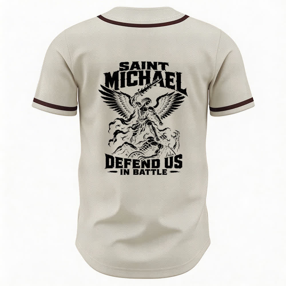 Christianartworkshop Saint Michael Defend Us In Battle Baseball Jersey - image 8