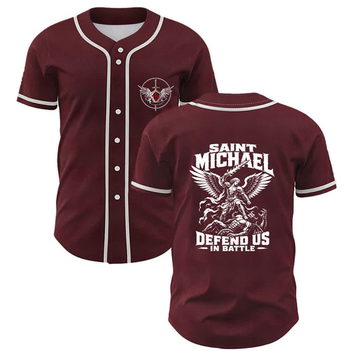 Christianartworkshop Saint Michael Defend Us In Battle Baseball Jersey - Wine - 5XL - image 49