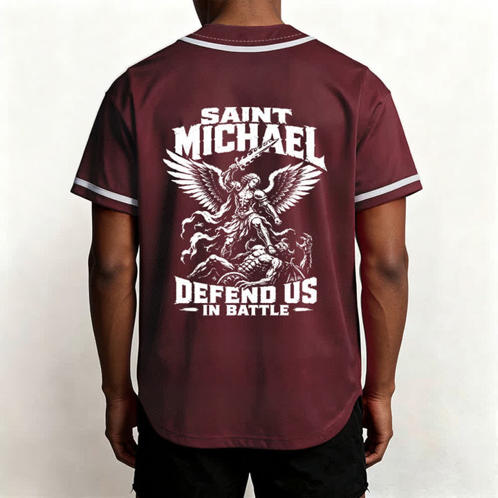Christianartworkshop Saint Michael Defend Us In Battle Baseball Jersey - image 54