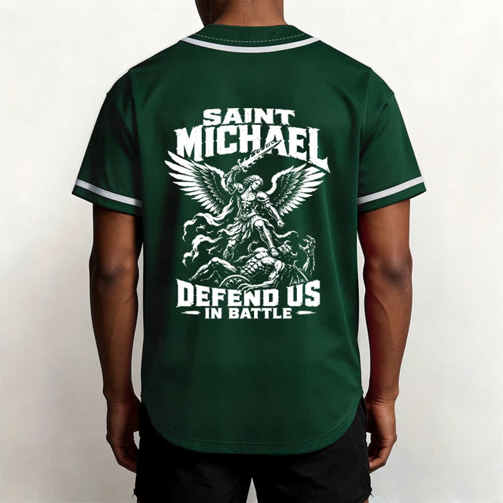 Christianartworkshop Saint Michael Defend Us In Battle Baseball Jersey - image 19