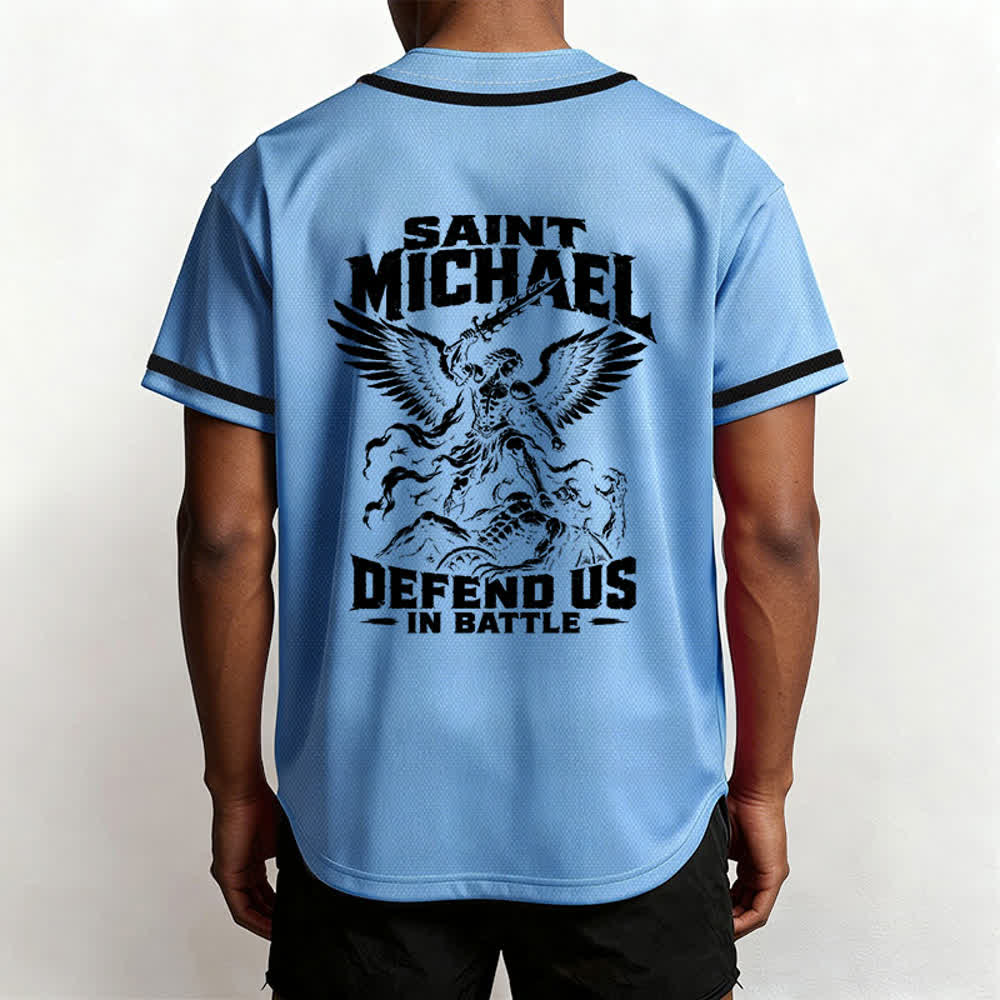 Christianartworkshop Saint Michael Defend Us In Battle Baseball Jersey - image 33