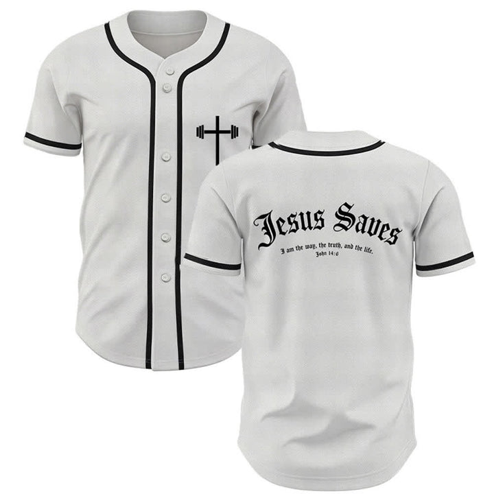 Christianartworkshop Jesus Saves Gothic Street Baseball Jersey - White - 5XL - image 0