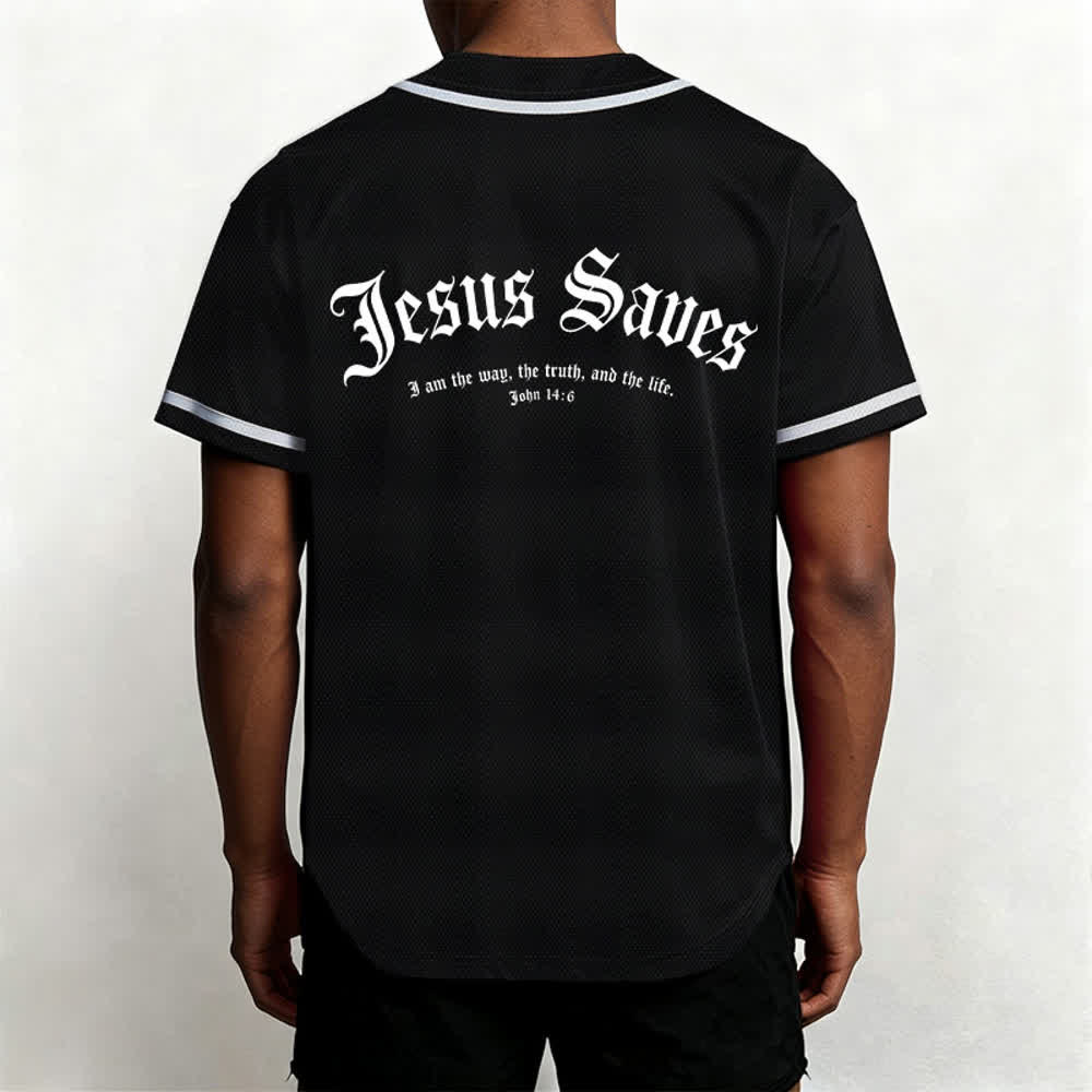 Christianartworkshop Jesus Saves Gothic Mesh Street Baseball Jersey - image 10