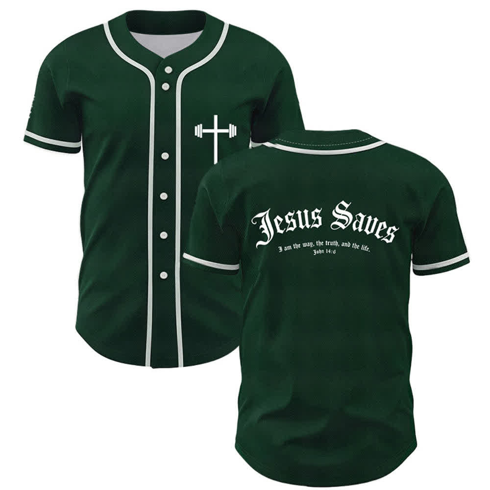 Christianartworkshop Jesus Saves Gothic Street Baseball Jersey - Green - 5XL - image 21