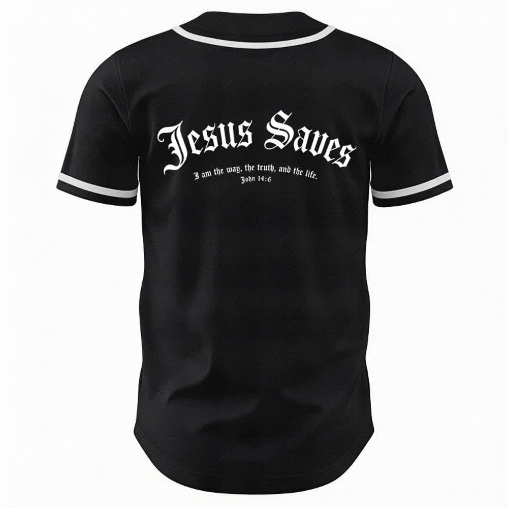 Christianartworkshop Jesus Saves Gothic Street Baseball Jersey - image 8