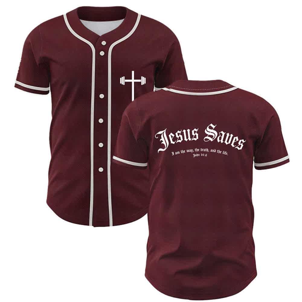Christianartworkshop Jesus Saves Gothic Street Baseball Jersey - Wine - 5XL - image 14