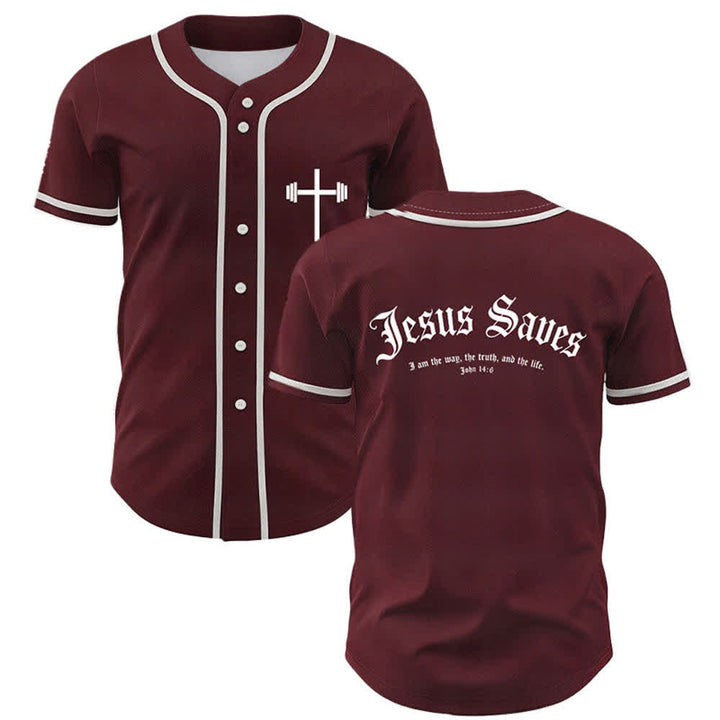 Christianartworkshop Jesus Saves Gothic Street Baseball Jersey - Wine - 5XL - image 14