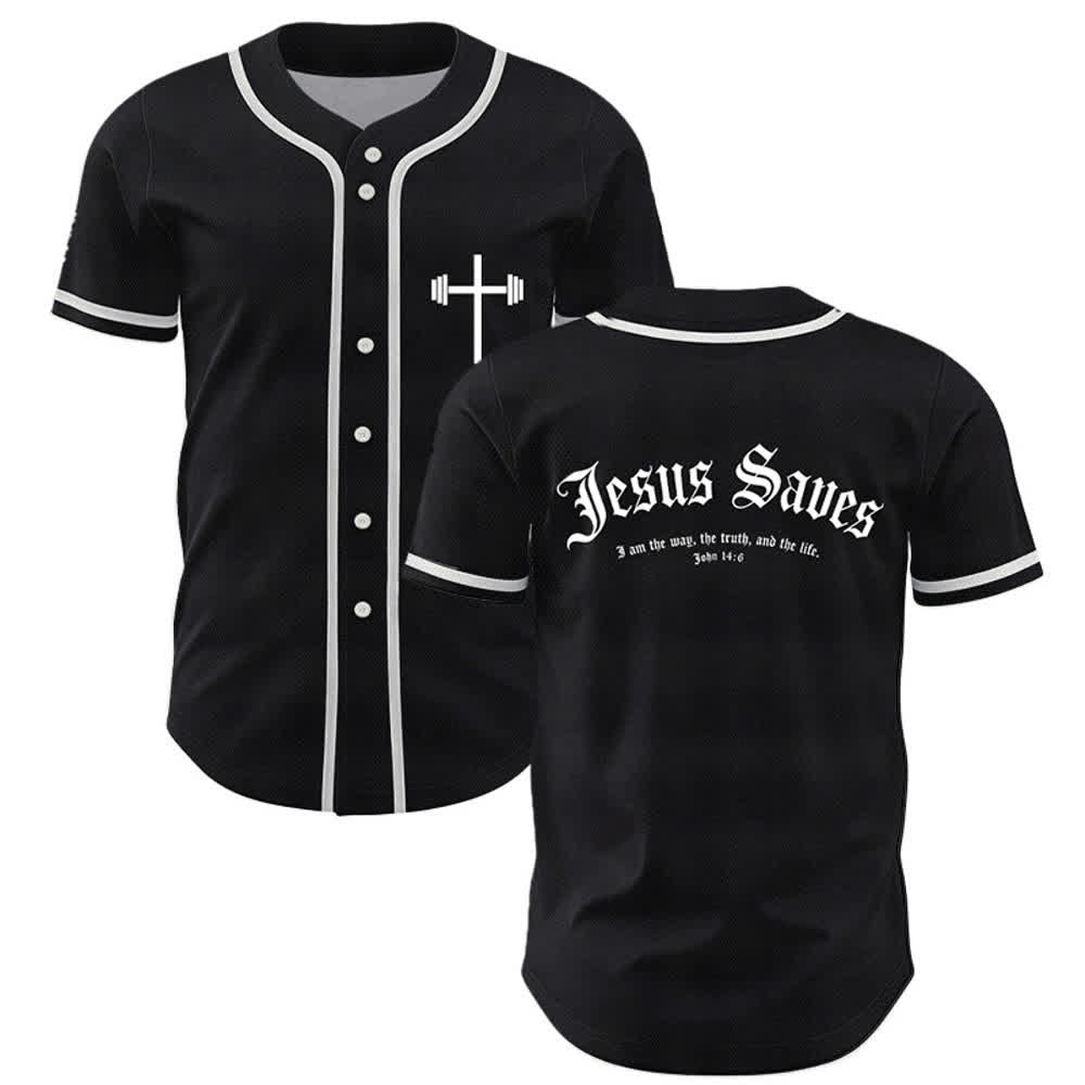 Christianartworkshop Jesus Saves Gothic Street Baseball Jersey - Black - 5XL - image 7