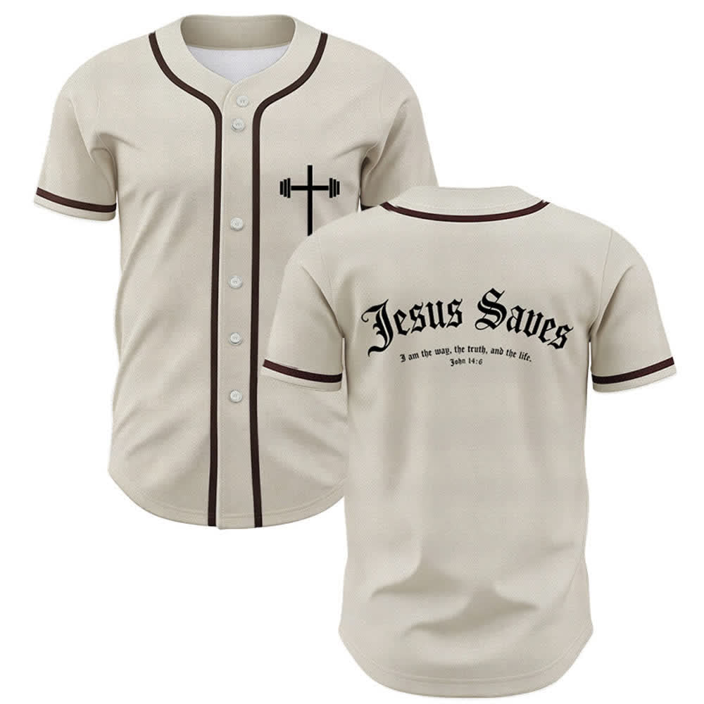 Christianartworkshop Jesus Saves Gothic Street Baseball Jersey - Beige - 5XL - image 28