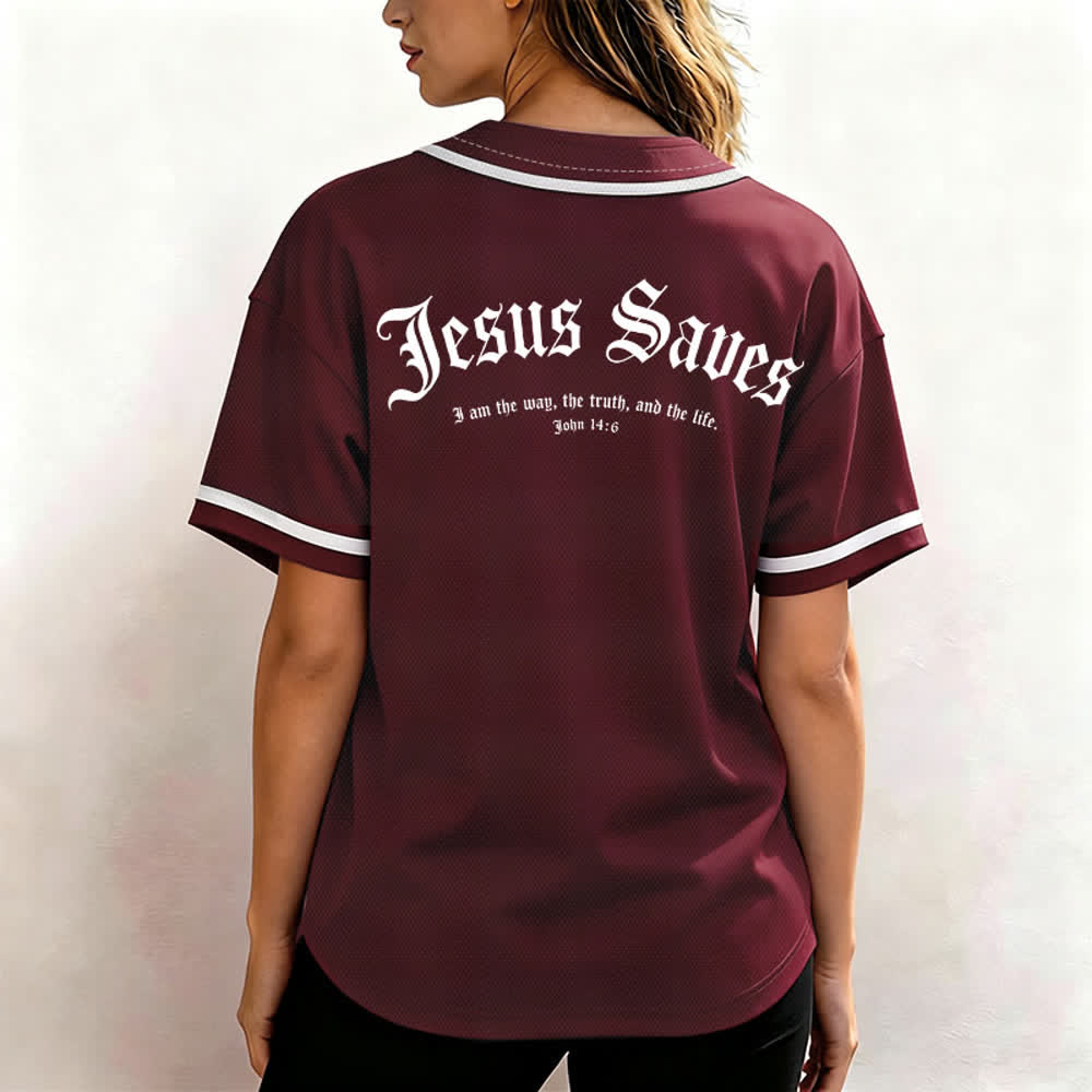Christianartworkshop Jesus Saves Gothic Street Baseball Jersey - image 17