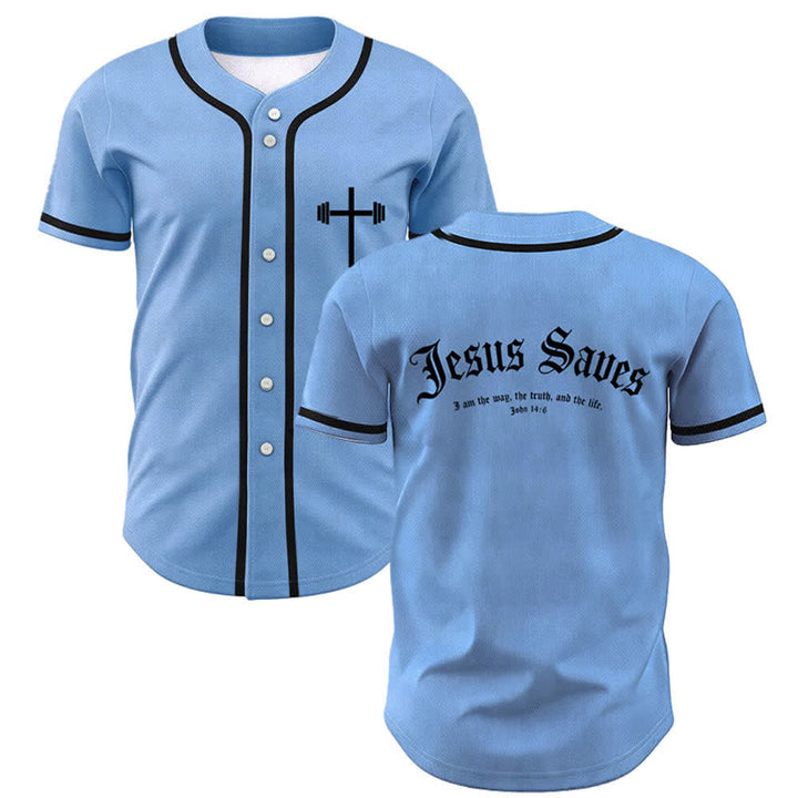 Christianartworkshop Jesus Saves Gothic Street Baseball Jersey - Blue - 5XL - image 49