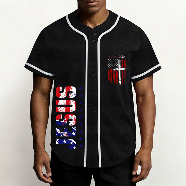Christianartworkshop America Needs Jesus Distressed Flag Button Up Baseball Jersey - image 13