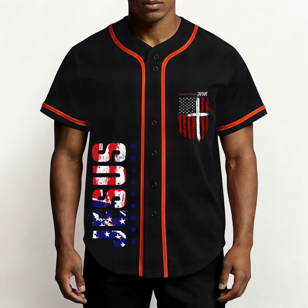 Christianartworkshop America Needs Jesus Distressed Flag Button Up Baseball Jersey - image 27