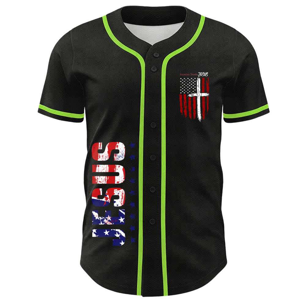 Christianartworkshop America Needs Jesus Distressed Flag Button Up Baseball Jersey - image 37
