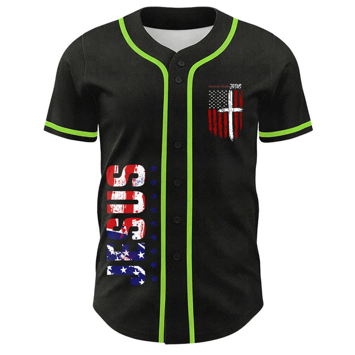 Christianartworkshop America Needs Jesus Distressed Flag Button Up Baseball Jersey - image 37