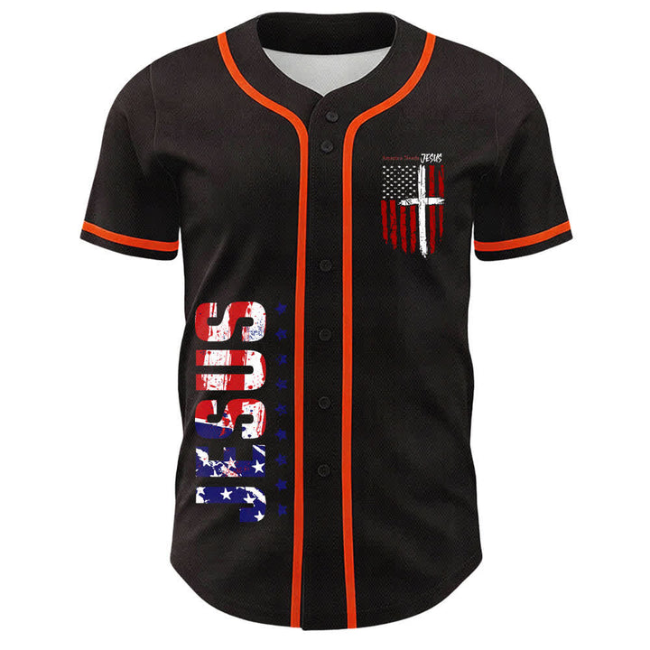 Christianartworkshop America Needs Jesus Distressed Flag Button Up Baseball Jersey - image 23