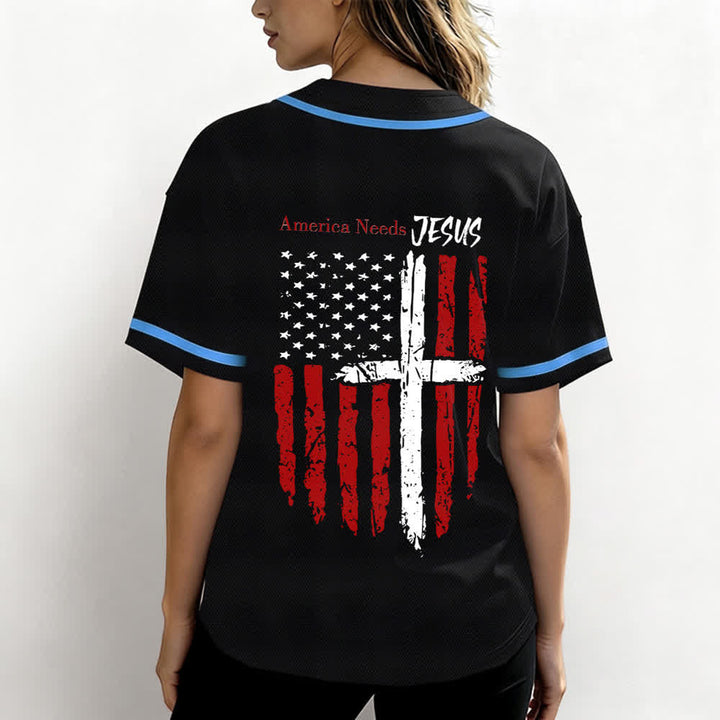 Christianartworkshop America Needs Jesus Distressed Flag Button Up Baseball Jersey - image 31