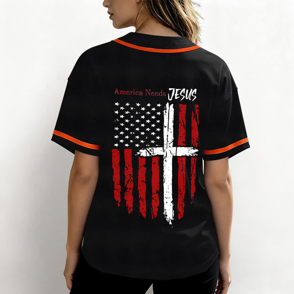 Christianartworkshop America Needs Jesus Distressed Flag Button Up Baseball Jersey - image 24