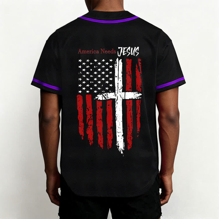 Christianartworkshop America Needs Jesus Distressed Flag Button Up Baseball Jersey - image 61