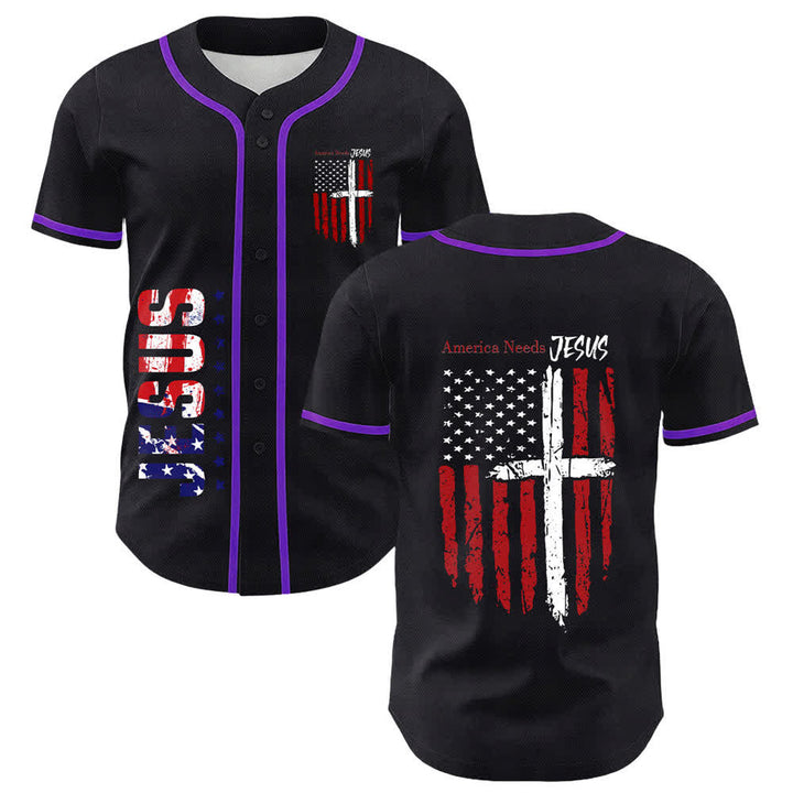 Christianartworkshop America Needs Jesus Distressed Flag Button Up Baseball Jersey - image 56