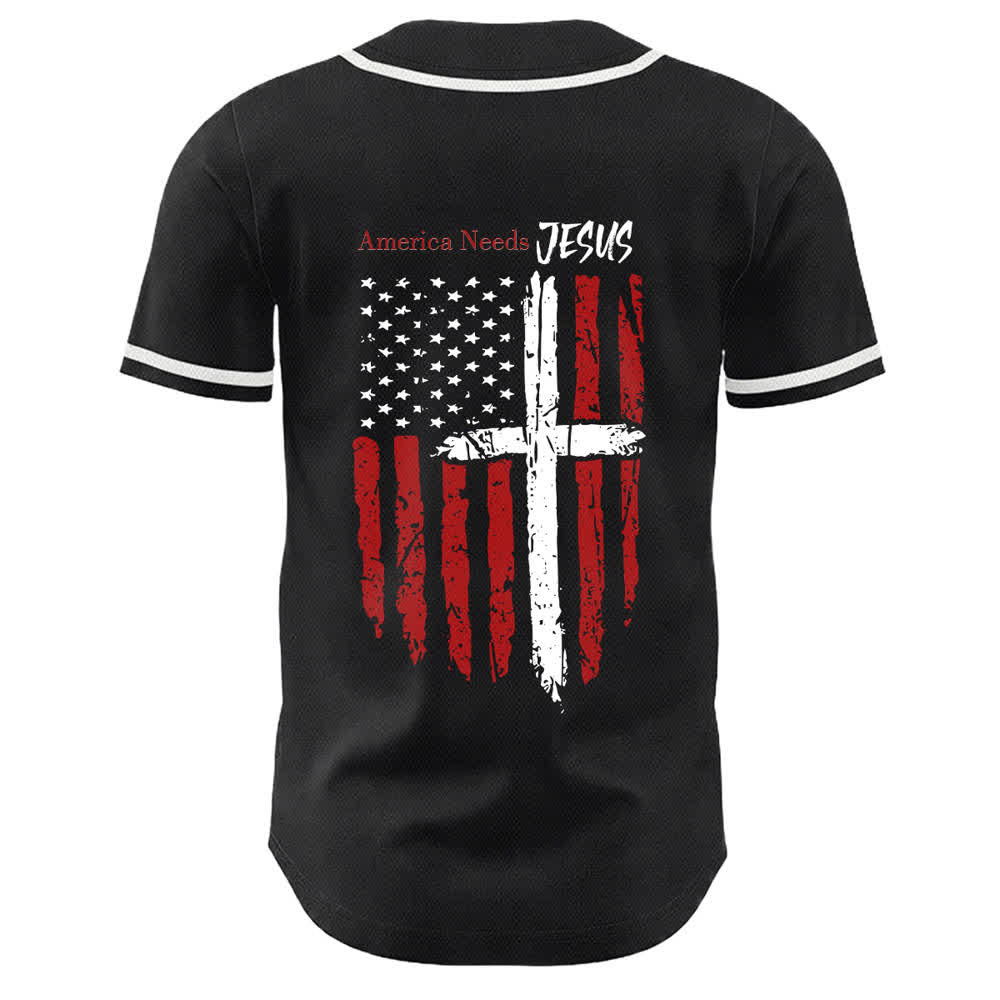 Christianartworkshop America Needs Jesus Distressed Flag Button Up Baseball Jersey - image 8