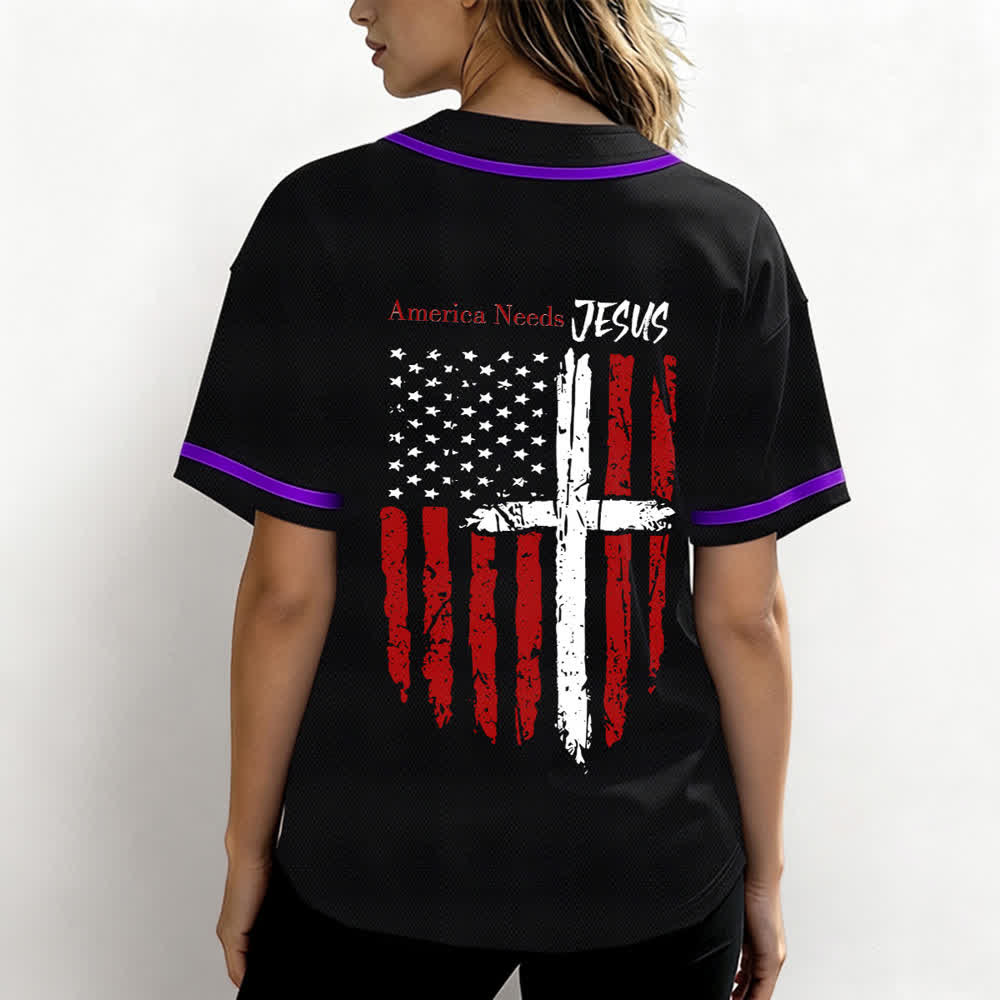 Christianartworkshop America Needs Jesus Distressed Flag Button Up Baseball Jersey - image 59
