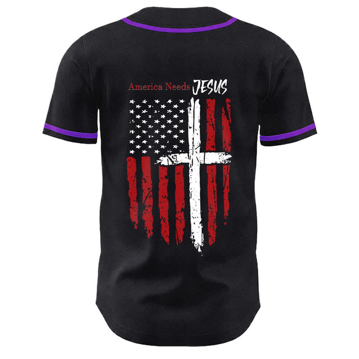 Christianartworkshop America Needs Jesus Distressed Flag Button Up Baseball Jersey - image 57