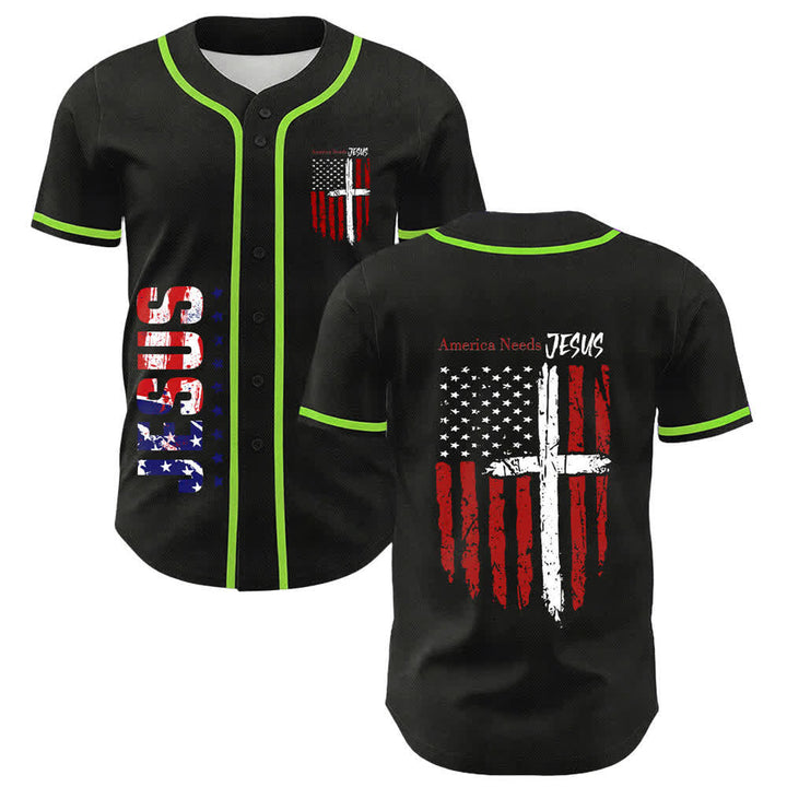 Christianartworkshop America Needs Jesus Distressed Flag Button Up Baseball Jersey - image 35