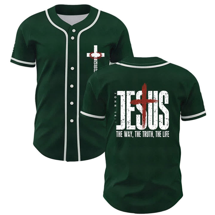 Christianartworkshop Jesus THE WAY THE TRUTH THE LIFE Button Up Baseball Jersey - Green - 5XL - image 28