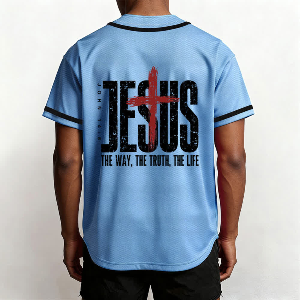 Christianartworkshop Jesus Cross Mesh Button Up Baseball Jersey - image 54