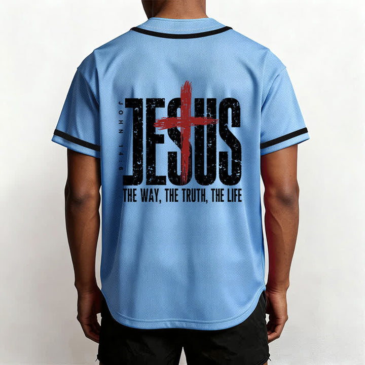 Christianartworkshop Jesus Cross Mesh Button Up Baseball Jersey - image 54