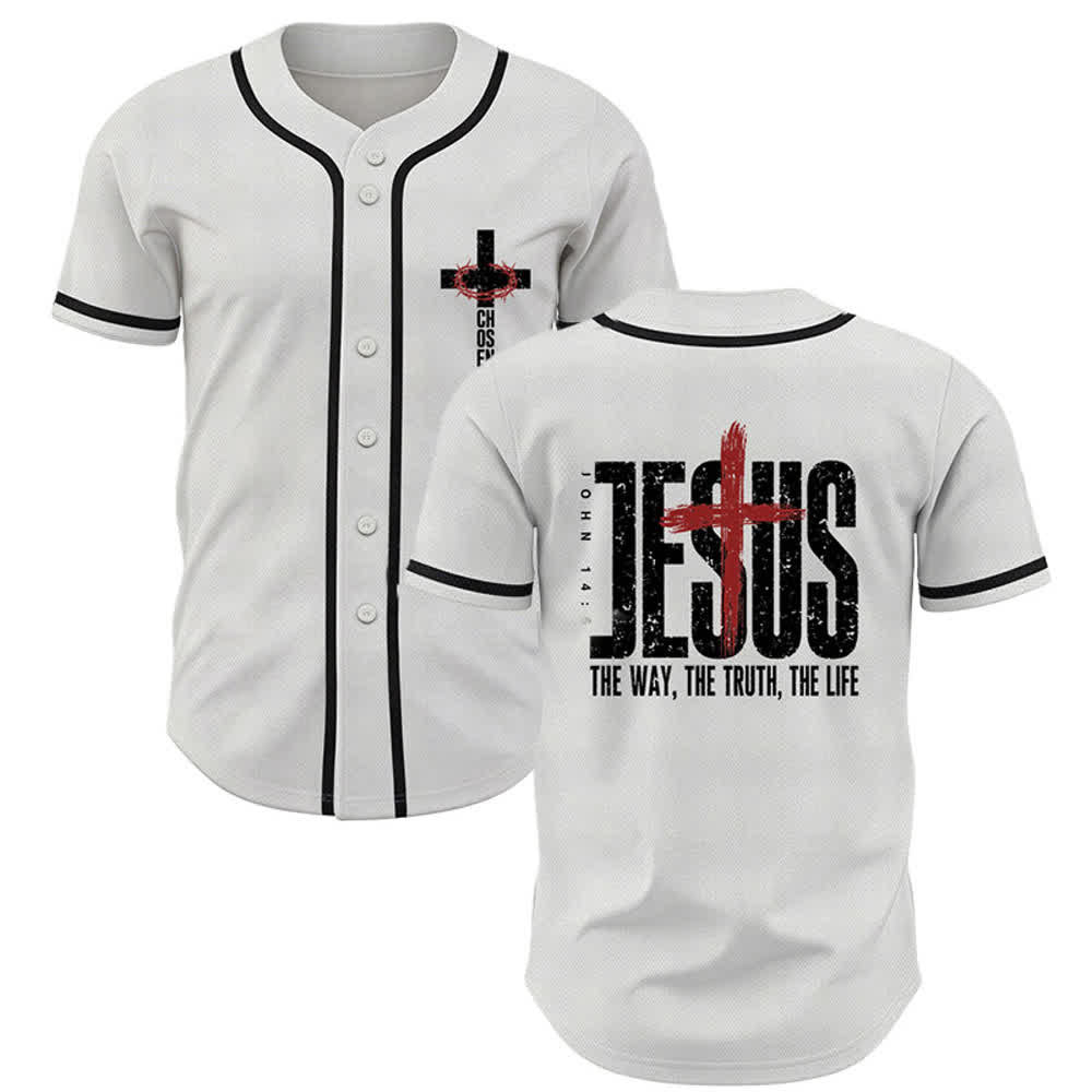Christianartworkshop Jesus THE WAY THE TRUTH THE LIFE Button Up Baseball Jersey - White - 5XL - image 7