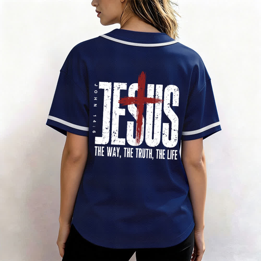 Christianartworkshop Jesus Cross Mesh Button Up Baseball Jersey - image 38