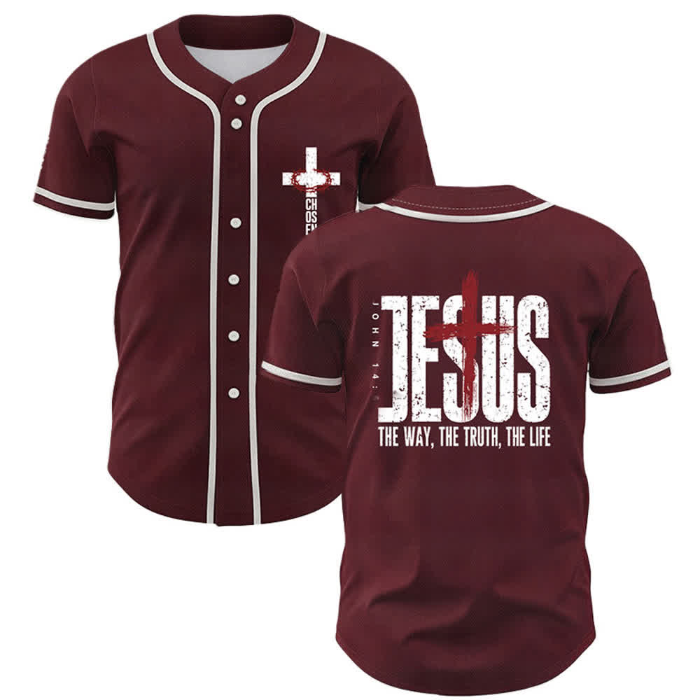 Christianartworkshop Jesus THE WAY THE TRUTH THE LIFE Button Up Baseball Jersey - Wine - 5XL - image 14