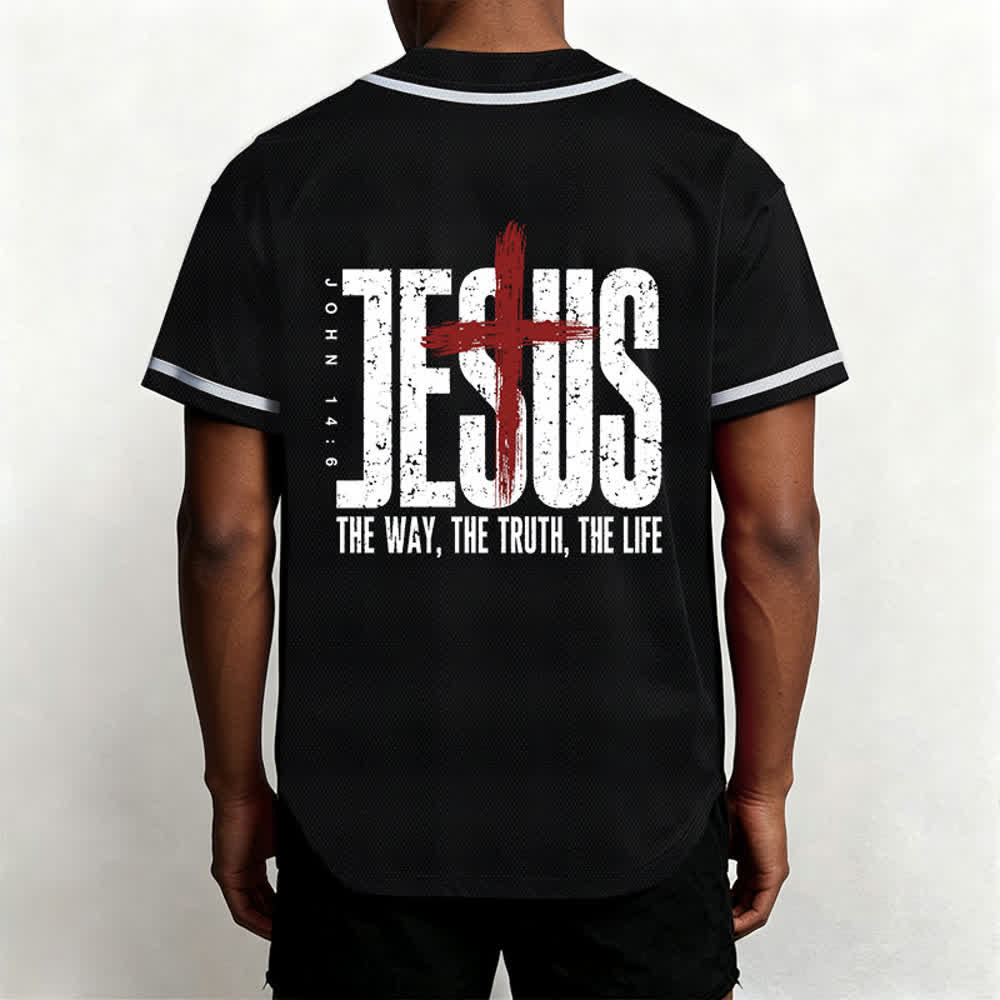 Christianartworkshop Jesus THE WAY THE TRUTH THE LIFE Button Up Baseball Jersey - image 5