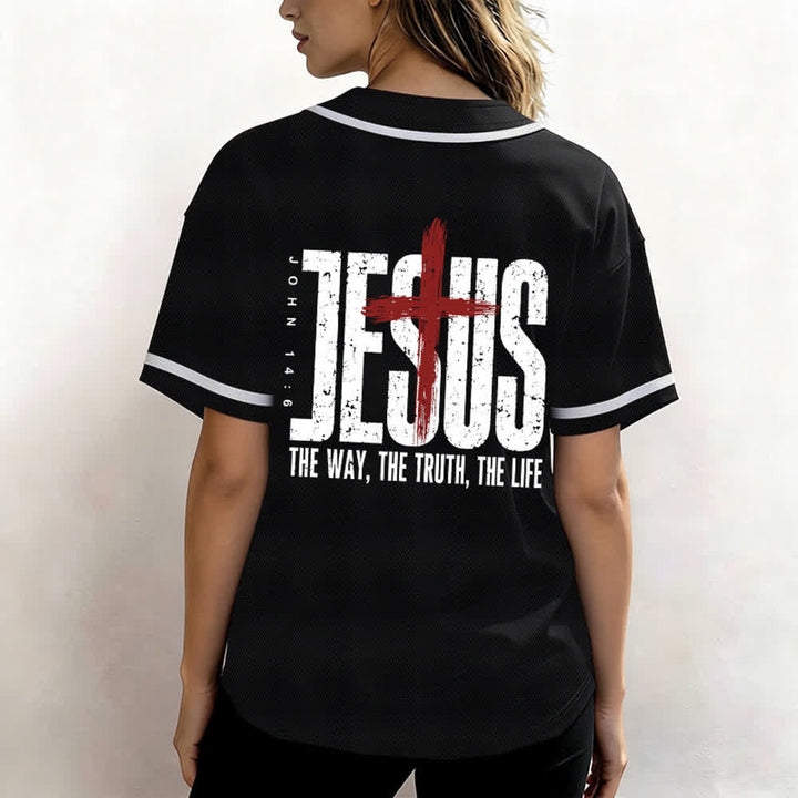 Christianartworkshop Jesus Cross Mesh Button Up Baseball Jersey - image 3