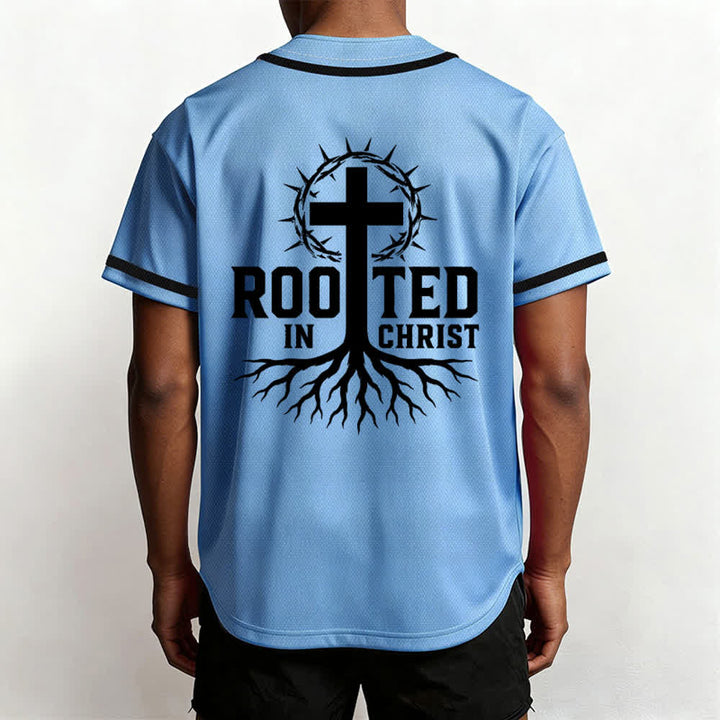 Christianartworkshop Rooted In Christ Black Button Up Baseball Jersey - image 48