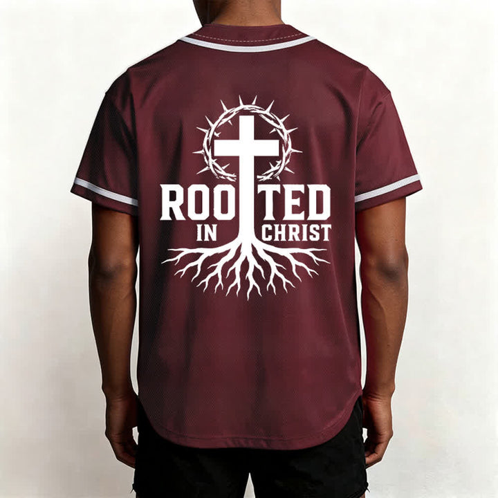 Christianartworkshop Rooted In Christ Black Button Up Baseball Jersey - image 19