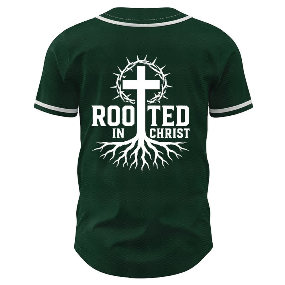 Christianartworkshop Rooted In Christ Black Button Up Baseball Jersey - image 29