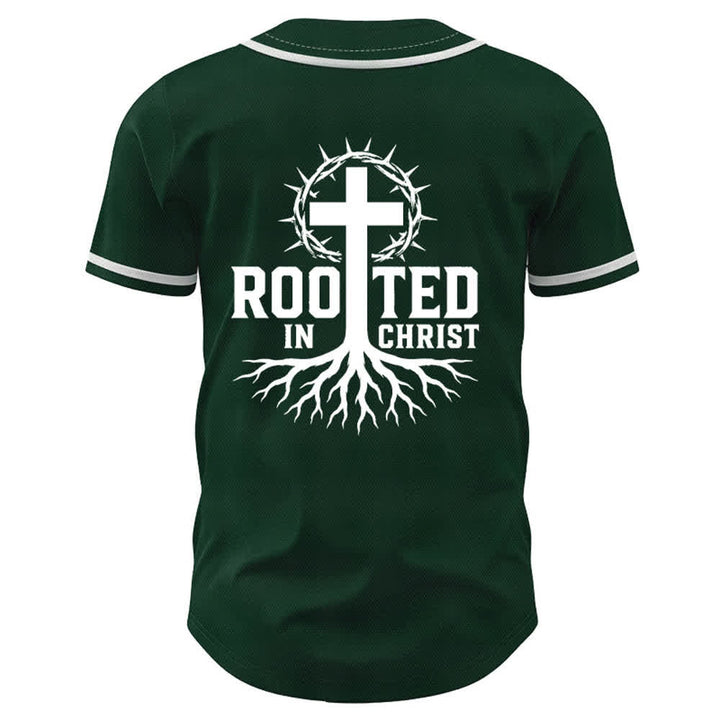 Christianartworkshop Rooted In Christ Black Button Up Baseball Jersey - image 29