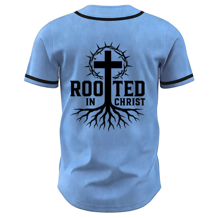 Christianartworkshop Rooted In Christ Black Button Up Baseball Jersey - image 43
