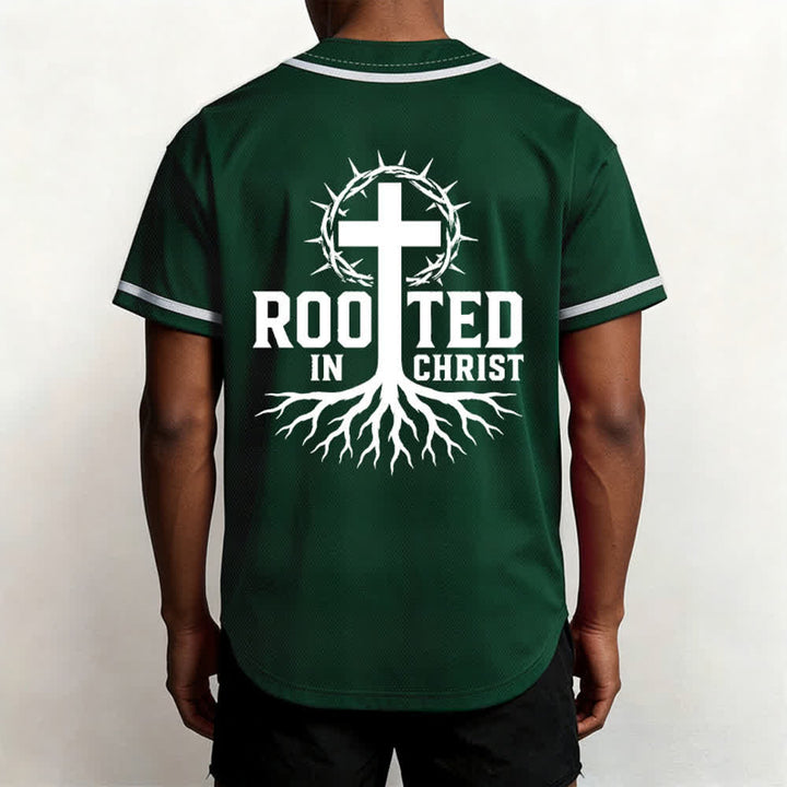 Christianartworkshop Rooted In Christ Black Button Up Baseball Jersey - image 33