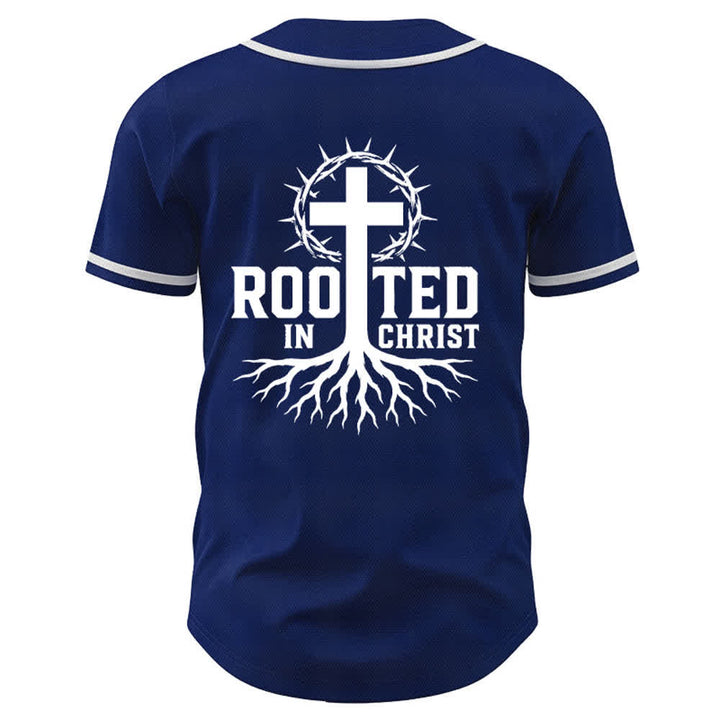 Christianartworkshop Rooted In Christ Black Button Up Baseball Jersey - image 50
