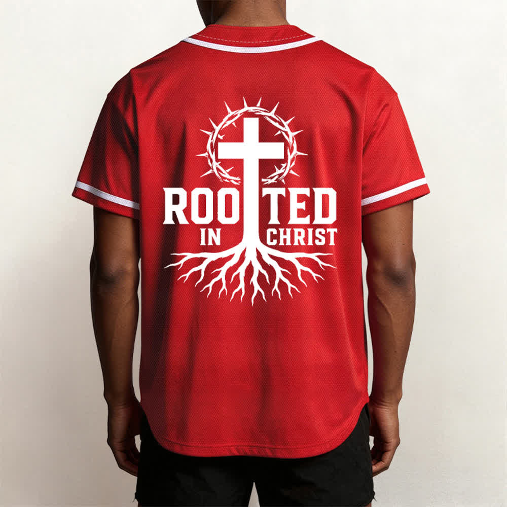 Christianartworkshop Rooted In Christ Black Button Up Baseball Jersey - image 40